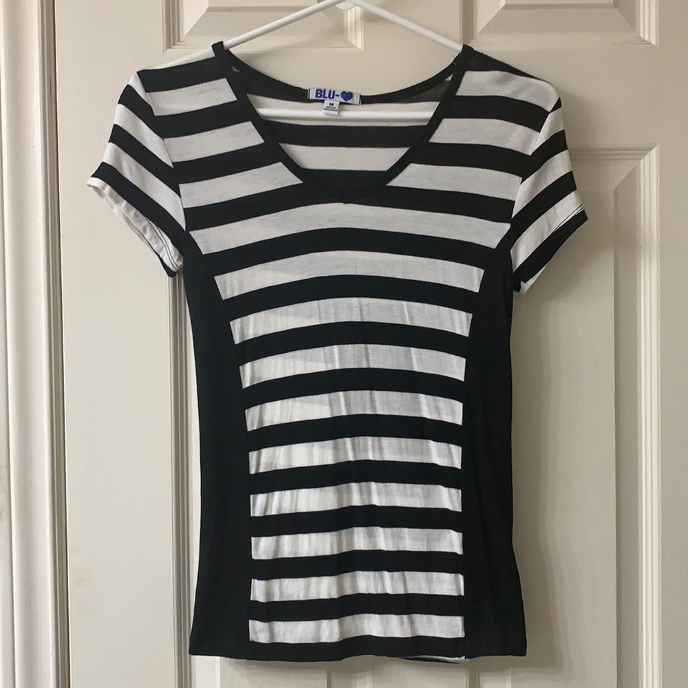 🌷3 for $25🌷Blu-Heart, US M, Black & White Stripe Short Sleeved Tee Shirt